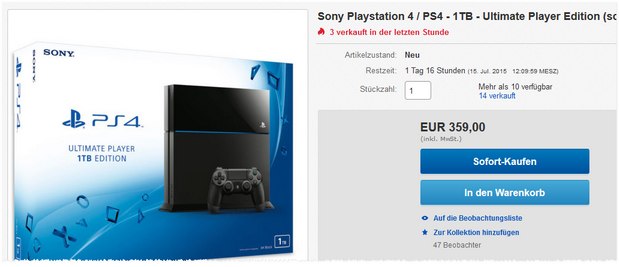 PlayStation 4 Ultimate Player Edition 1 TB für 359 €