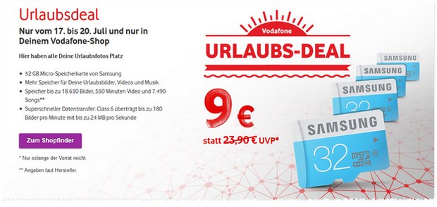 32 GB Samsung-Speicherkarte als Vodafone Deal der Woche für 9 €