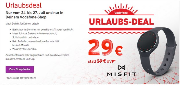 MisFit Fitness-Tracker als Vodafone Urlaubs-Deal ab 24.7.2015 für 29 €