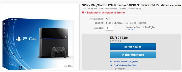 PlayStation 4 ohne Spiele für 319,90 €