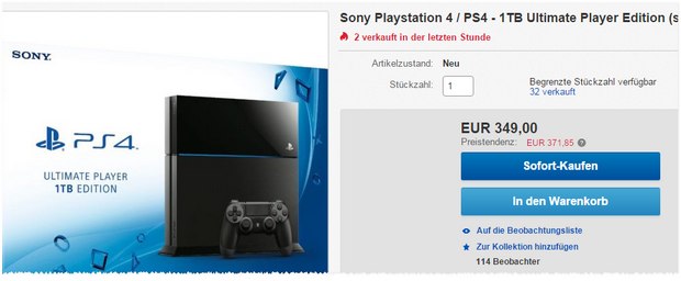 PlayStation 4 Ultimate Player + 1 TB für 349 €