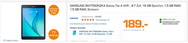 Samsung Galaxy Tab A 9.7 bei Saturn