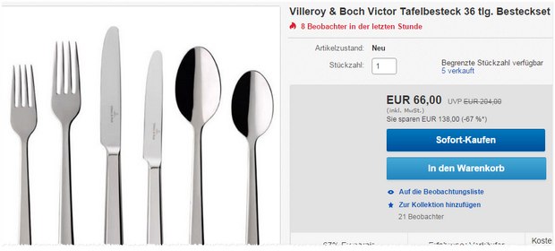 Villeroy & Boch Besteck »Victor« (Edelstahl, 36-teilig) für 66 €