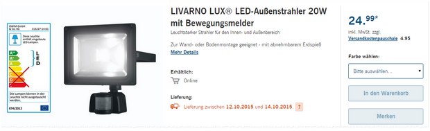 LIVARNO LUX Led-Außenstrahler als LIDL-Angebot ab 12.10.2015 mit Bewegungsmelder für 24,99 € - gibt es Tests & Erfahrungen?