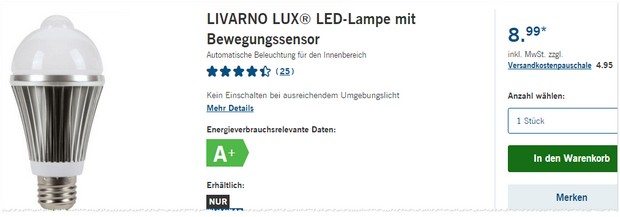 LIDL LED-Lampe mit Bewegungssensor