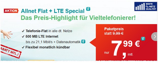 helloMobil Allnet-Flat + LTE Special für 7,99 Euro