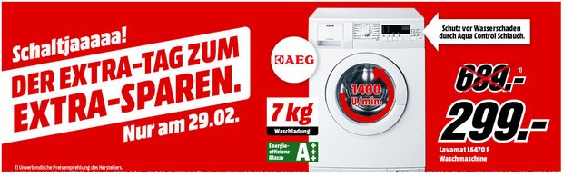 Media Markt Schaltjahr-Angebot am 29.2.2016: AEG Waschmaschine für 299 Euro